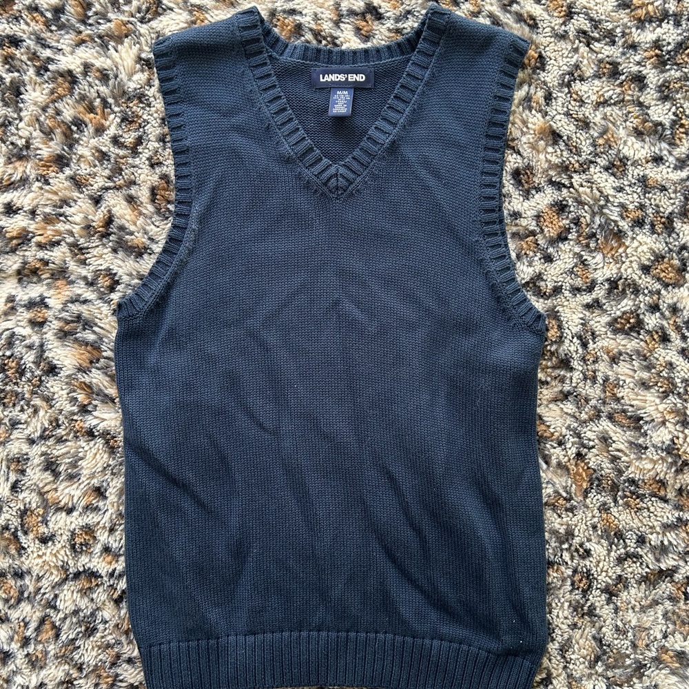 Lands' End Men's Dark Blue V-Neck Sweater Vest